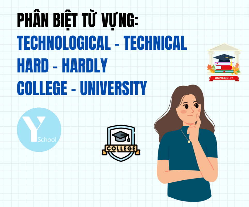HỌC TỪ VỰNG CÙNG YSCHOOL - Phân biệt từ vựng: Technological - Technical, Hard - Hardly, College - University